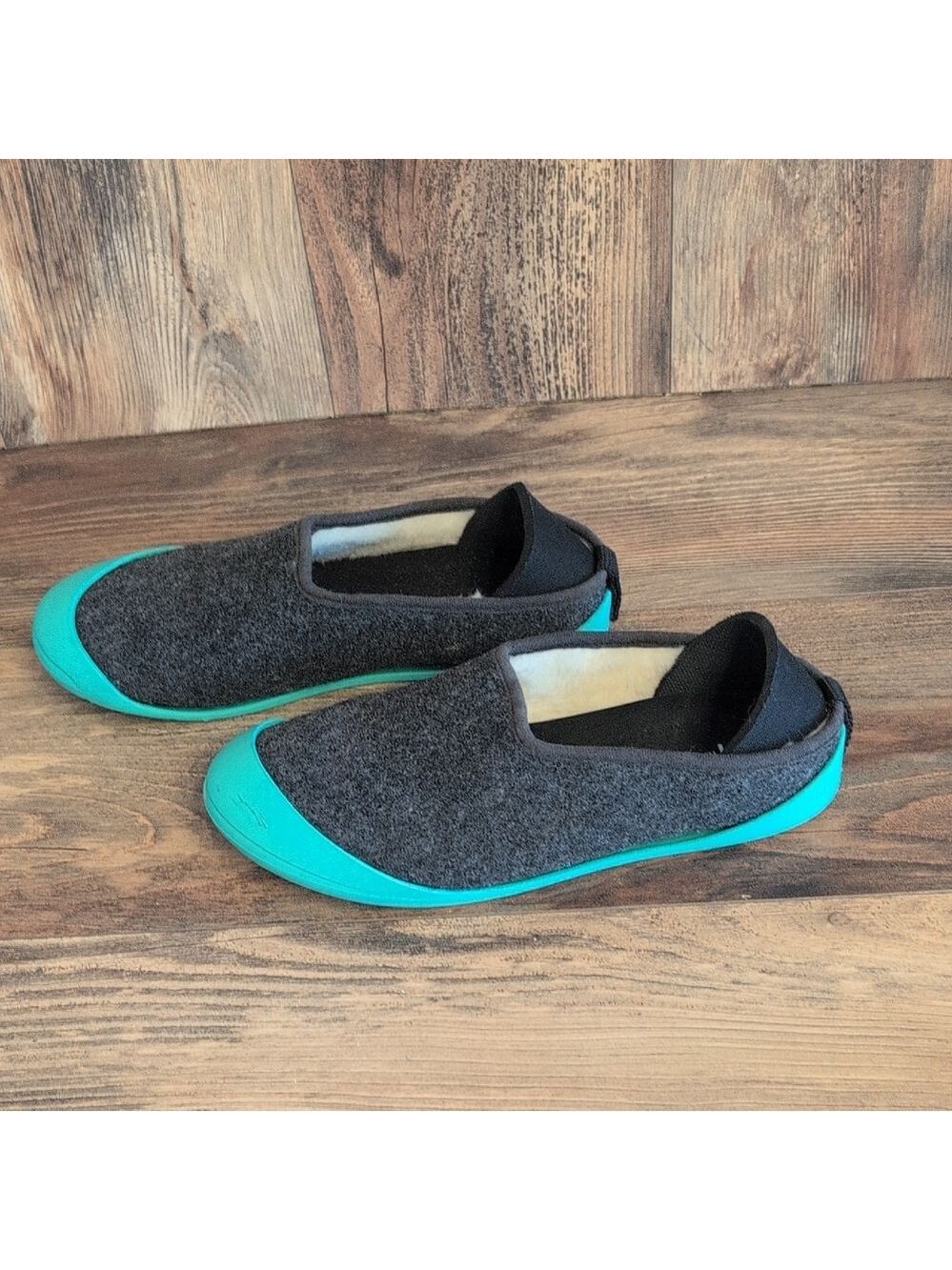 Mahabis Classic Gray and Teal Wool Detachable Soul Slip-On Slippers 39 M335 - Picture 2 of 10
